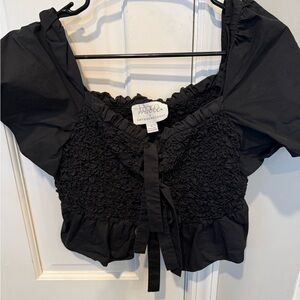 Anthropologie Black Smocked Blouse
